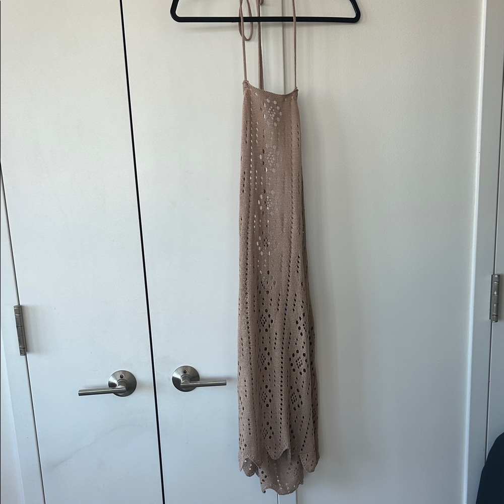 SHEIN Tan Backless Crochet Dress